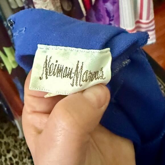 Vintage 70’s ILGWU Neiman Marcus Royal Blue Bow Sleeve Sheath Dress Small Medium - Picture 6 of 8